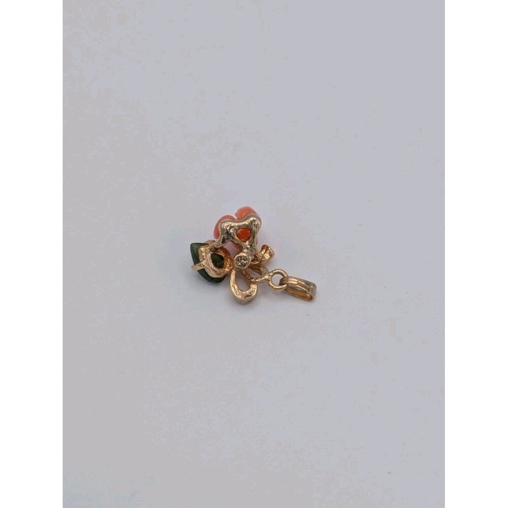 Vtg Set Angel Skin Coral Jade Stone Flowers Leaves Gold Plated Pendant Earrings image 5